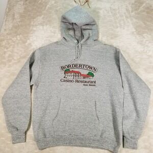 VTG 80s Bordertown Casino Restaurant Reno NV Hoodie Sz Lg JERZEES Fleece Lined